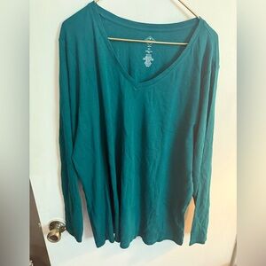 St. John's Bay Teal Long Sleeve V-Neck Top